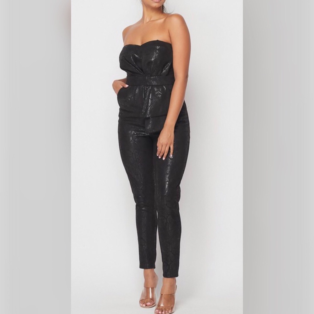 So Glam! Black Snakeskin Print Jumpsuit - Picture 5 of 11